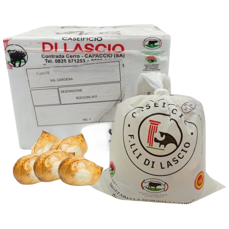 Mozzarella di Bufala DOP affumicata reg. Campania – Wędzona mozzarella z mleka bawolego z reg. Kampania. TOP JAKOŚĆ! KARTON 1 kg: 4 opak x (5 szt o wadze 50 g)
