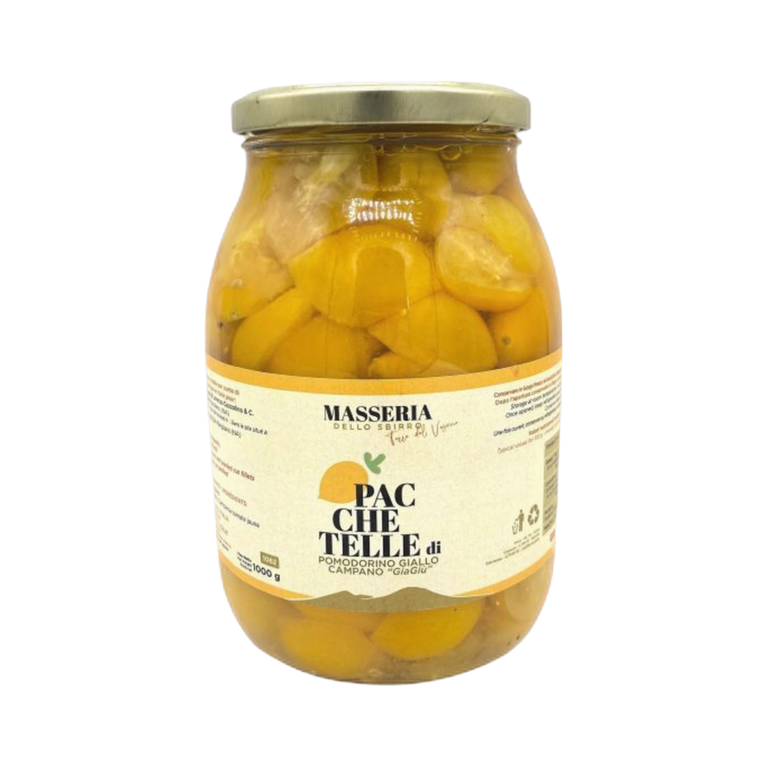 Pacchetelle di Pomodorino Giallo Campano 1 kg – Żółte pomidorki spod Wezuwiusza w słoiku 1 kg