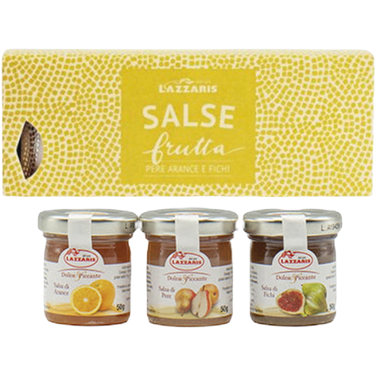 Tris di salse dolci e piccanti 3x50 g: fichi, pere, arance. (1 OPAK= 3 SZT) – Trzy salsy 3 x 50g: figowa, gruszkowa, pomarańczowa