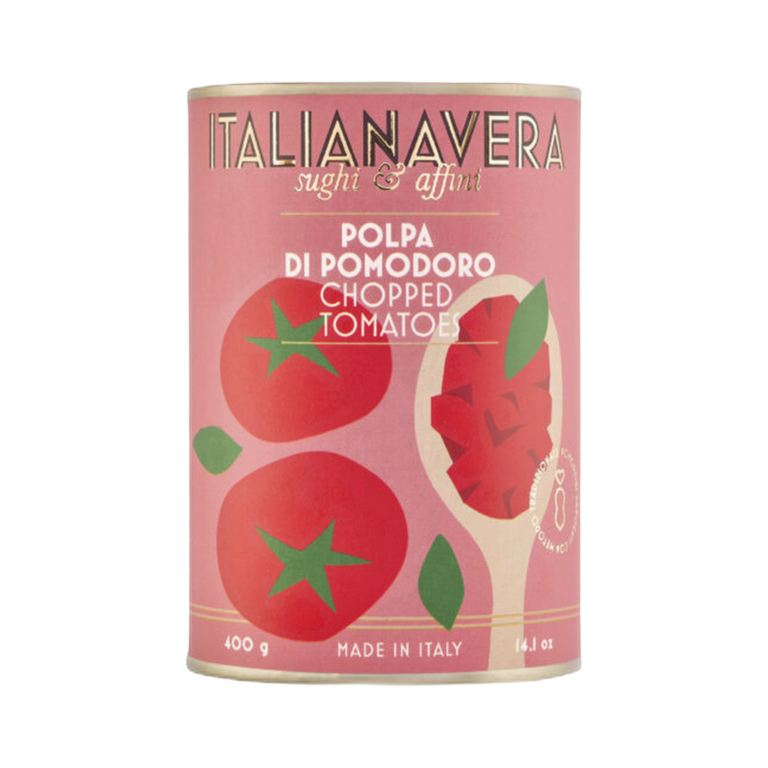 Polpa di Pomodoro 400 g – Italianavera. Pomidory krojone w dużą kostkę, bez pestek, w gęstym soku 400g