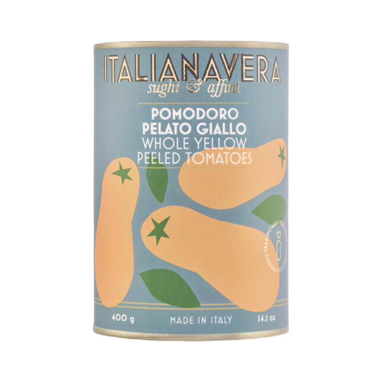 Pomodoro Pelato Giallo 400 g – Italianavera. Żółte, całe pomidory bez skórki o niskiej kwasowości i słodkim smaku 400 g