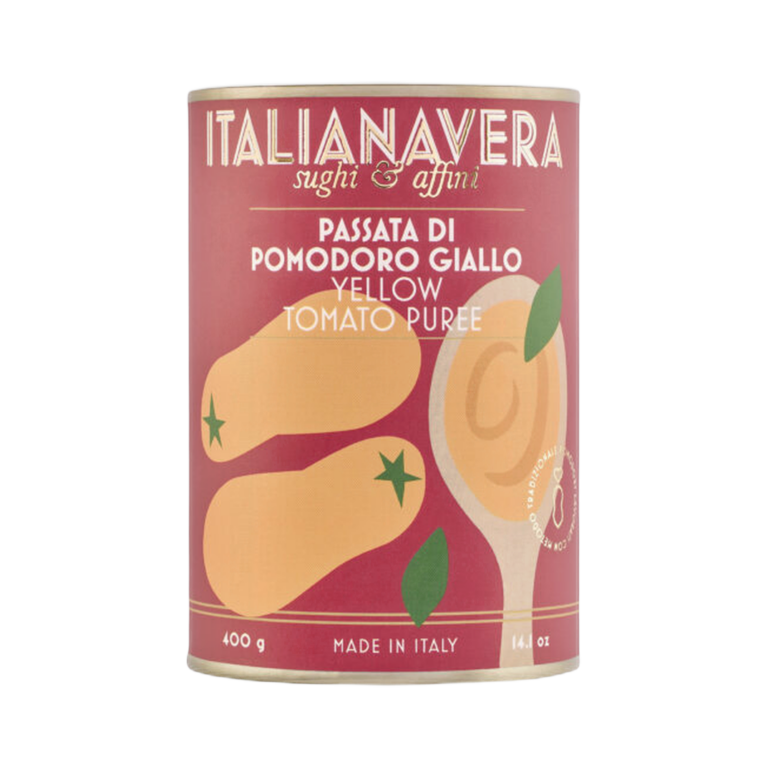 Passata di Pomodoro Giallo 400 g – Italianavera. Passata z żółtych pomidorów, naturalnie słodki i o niskiej kwasowości 400 g